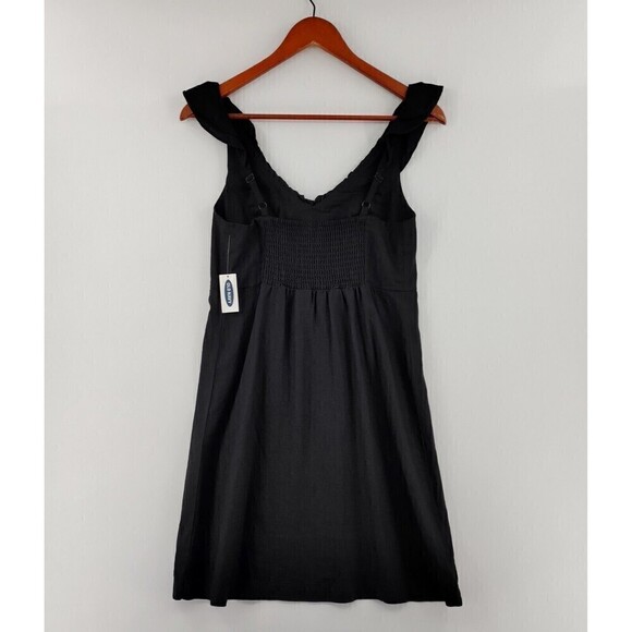 Old Navy Dress Women XS Black Jack Linen-Blend Sleeveless Ruffled Smocked Boho - Picture 4 of 14